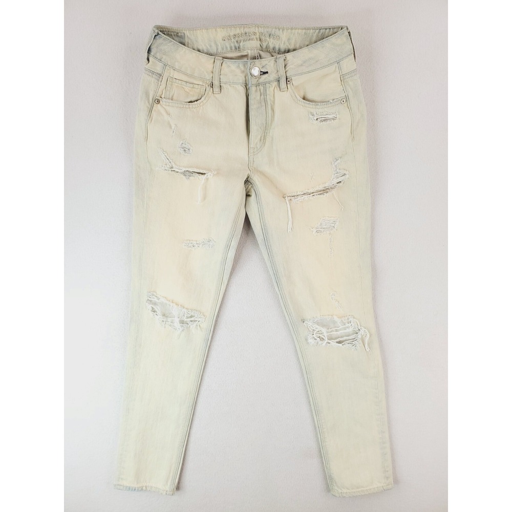 American Eagle Jeans Womens 0 Cream Tomgirl Skinny Acid Wash‎ Distressed Grunge
